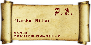 Plander Milán névjegykártya
