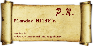 Plander Milán névjegykártya